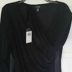 Chaps Women Long Sleeve With Faux Leather Side Sh